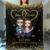 Doll Couple Sitting Gift For Him For Her Personalized Fleece Blanket - Lovscape